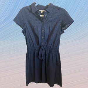 J.Crew Mercantile Women's Short-Sleeve Eyelet Collared Tie Front Dress Blue S